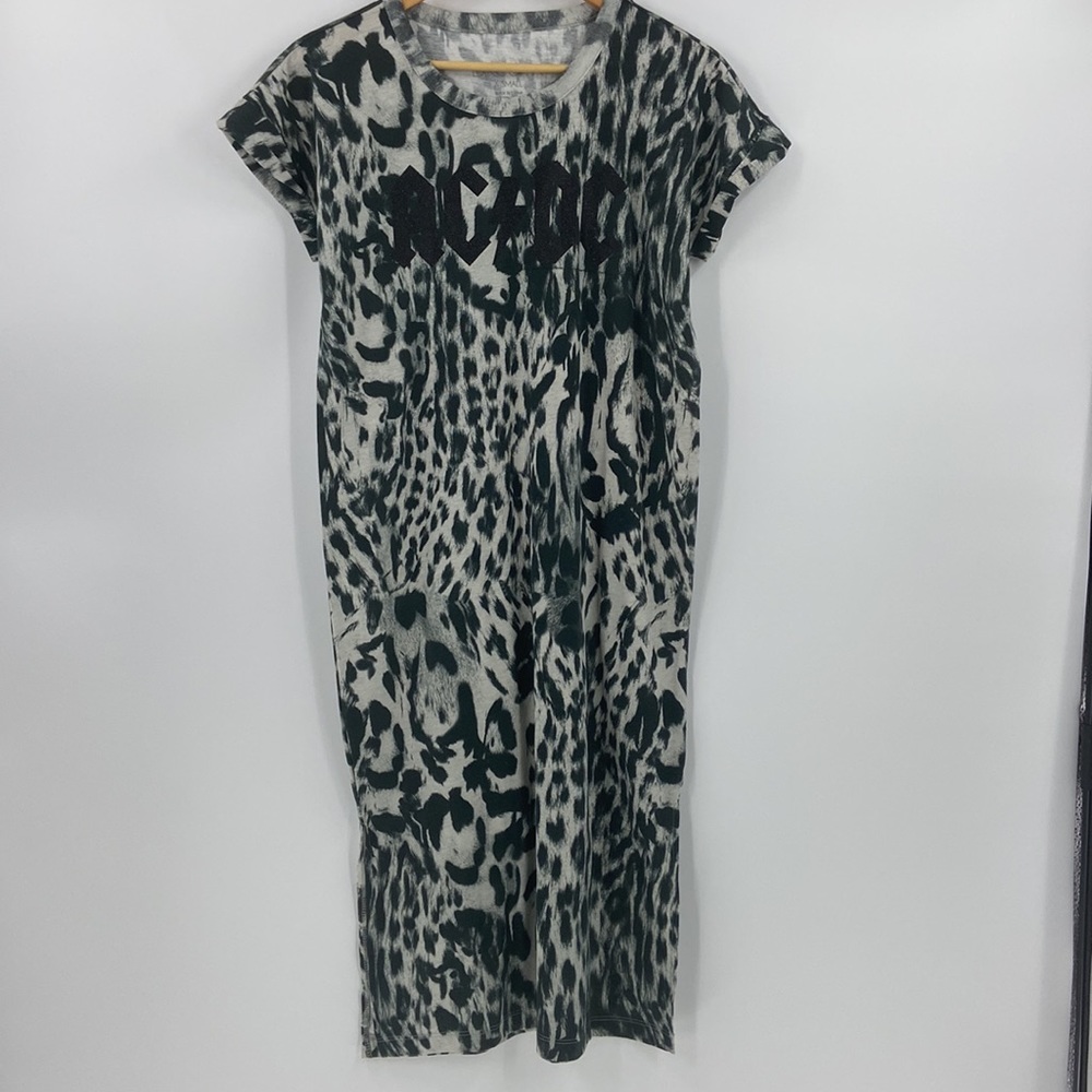 ACDC logo animal print long tee shirt dress XS